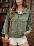 Raw Hem Button Up Denim Jacket - Trendsi