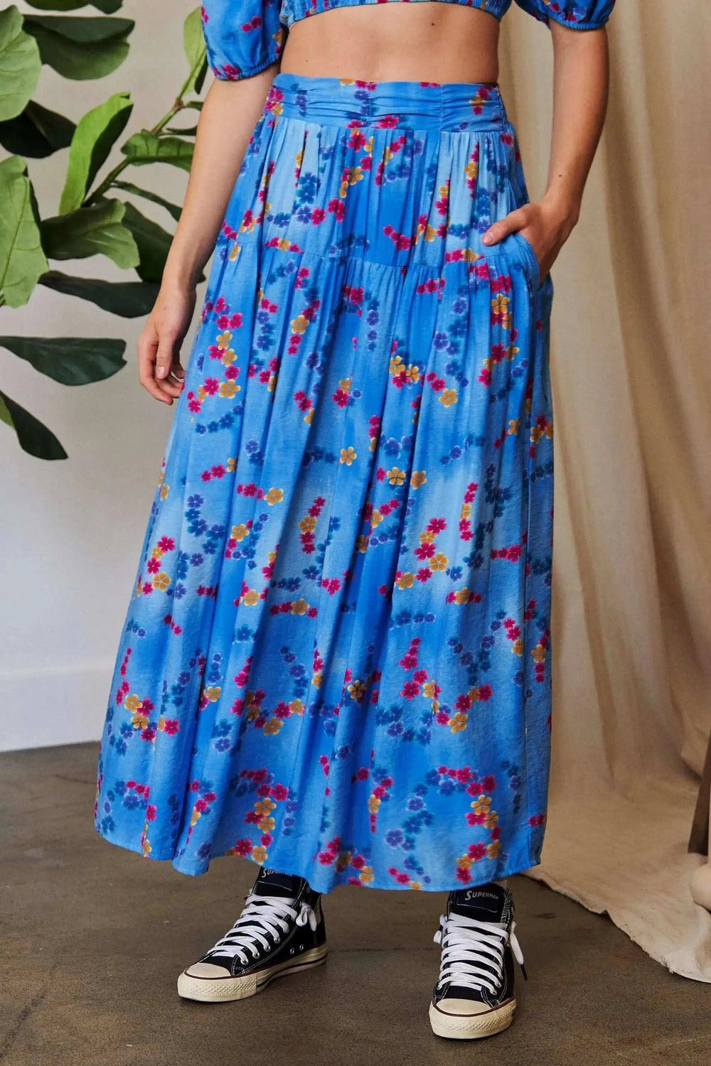 Davi & Dani Printed Smocking Waistband Ruffled Maxi Skirt - Trendsi - Flyclothing LLC