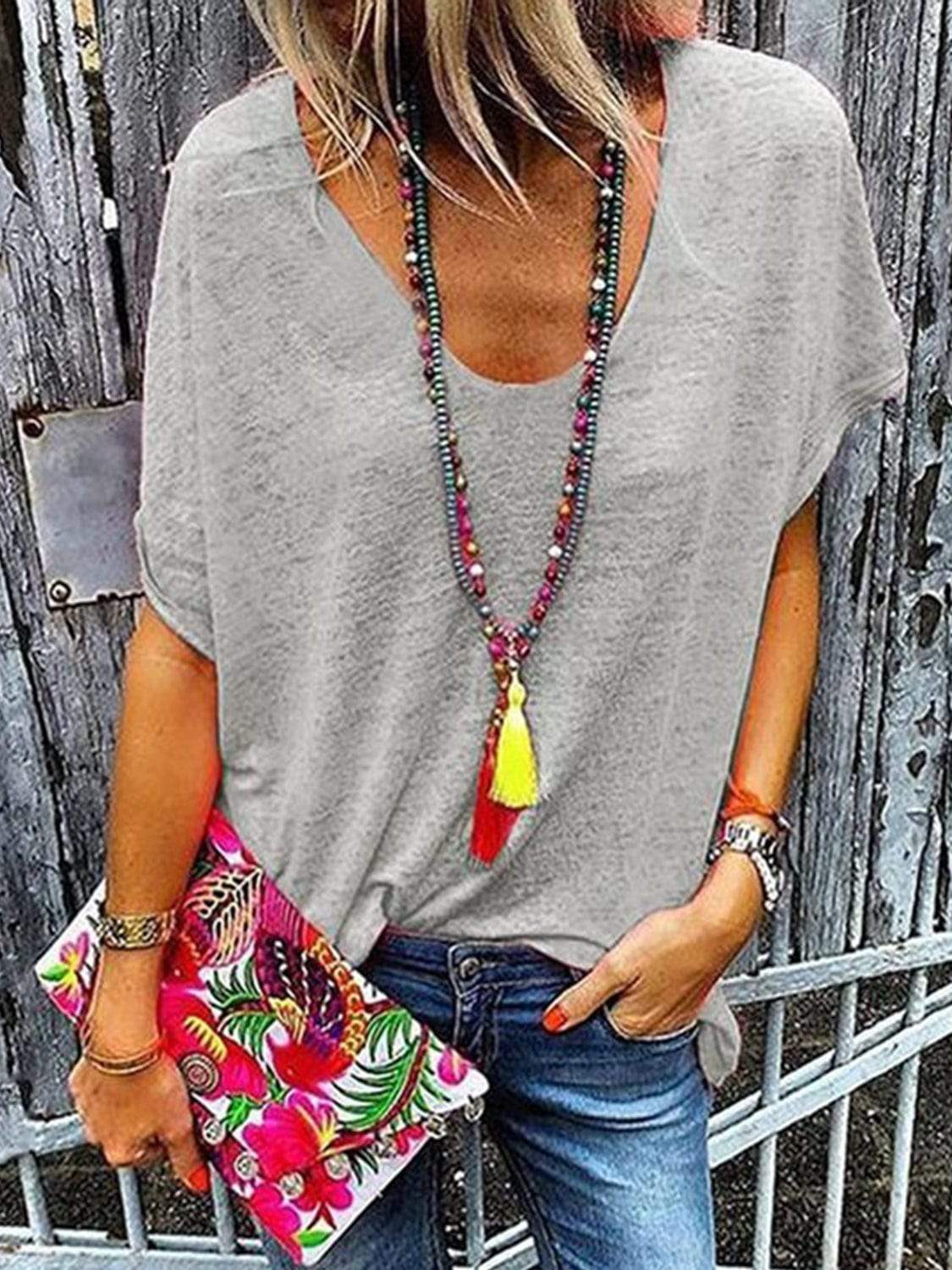 Full Size Scoop Neck Short Sleeve T-Shirt - Trendsi - Flyclothing LLC