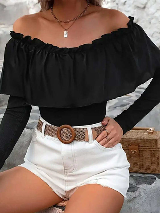 Ruffled Off-Shoulder Long Sleeve Blouse - Trendsi - Flyclothing LLC