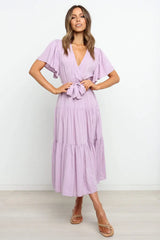 Tied Back Tiered Short Sleeve Midi Dress - Trendsi - Flyclothing LLC