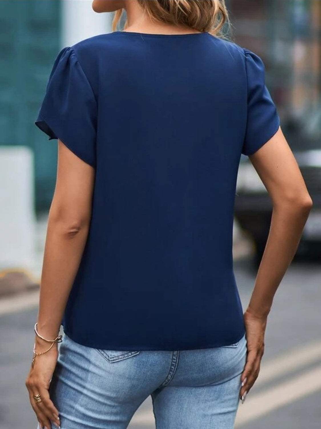 V-Neck Petal Sleeve Blouse - Trendsi - Flyclothing LLC