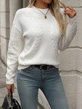 Cable-Knit Round Neck Long Sleeve Sweater - Trendsi