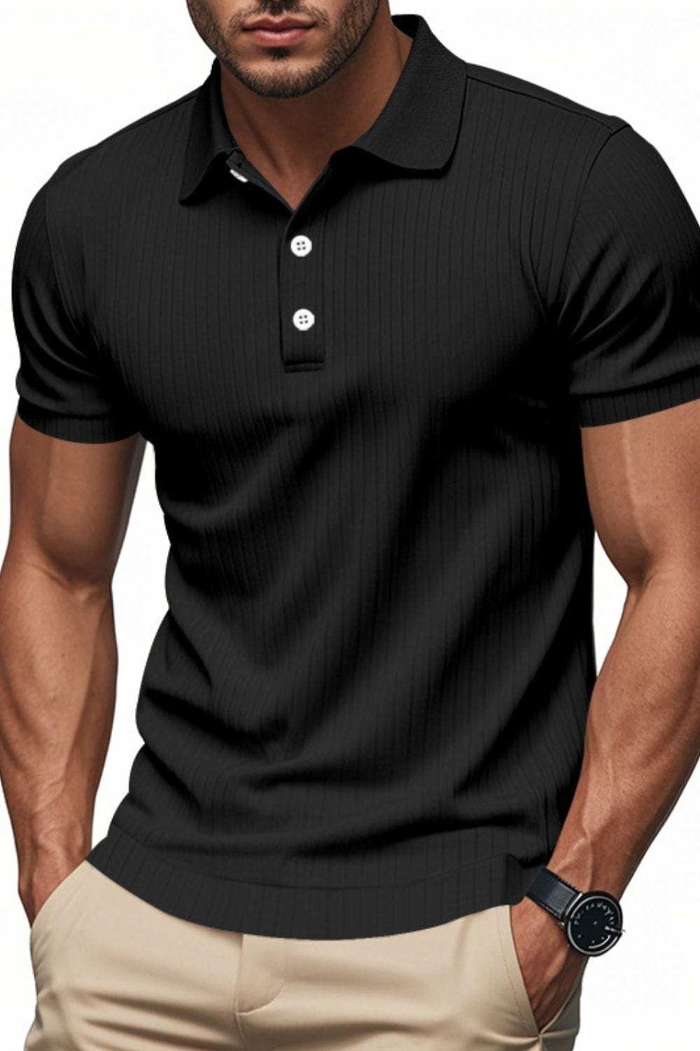 Men's Full Size Ribbed Short Sleeve Polo Plus Size - Trendsi - Flyclothing LLC