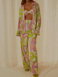 Printed Collared Neck Long Sleeve Top and Pants Lounge Set - Trendsi - Flyclothing LLC