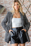 First Love Full Size Lurex Mixed Tweed One Button Blazer - Trendsi