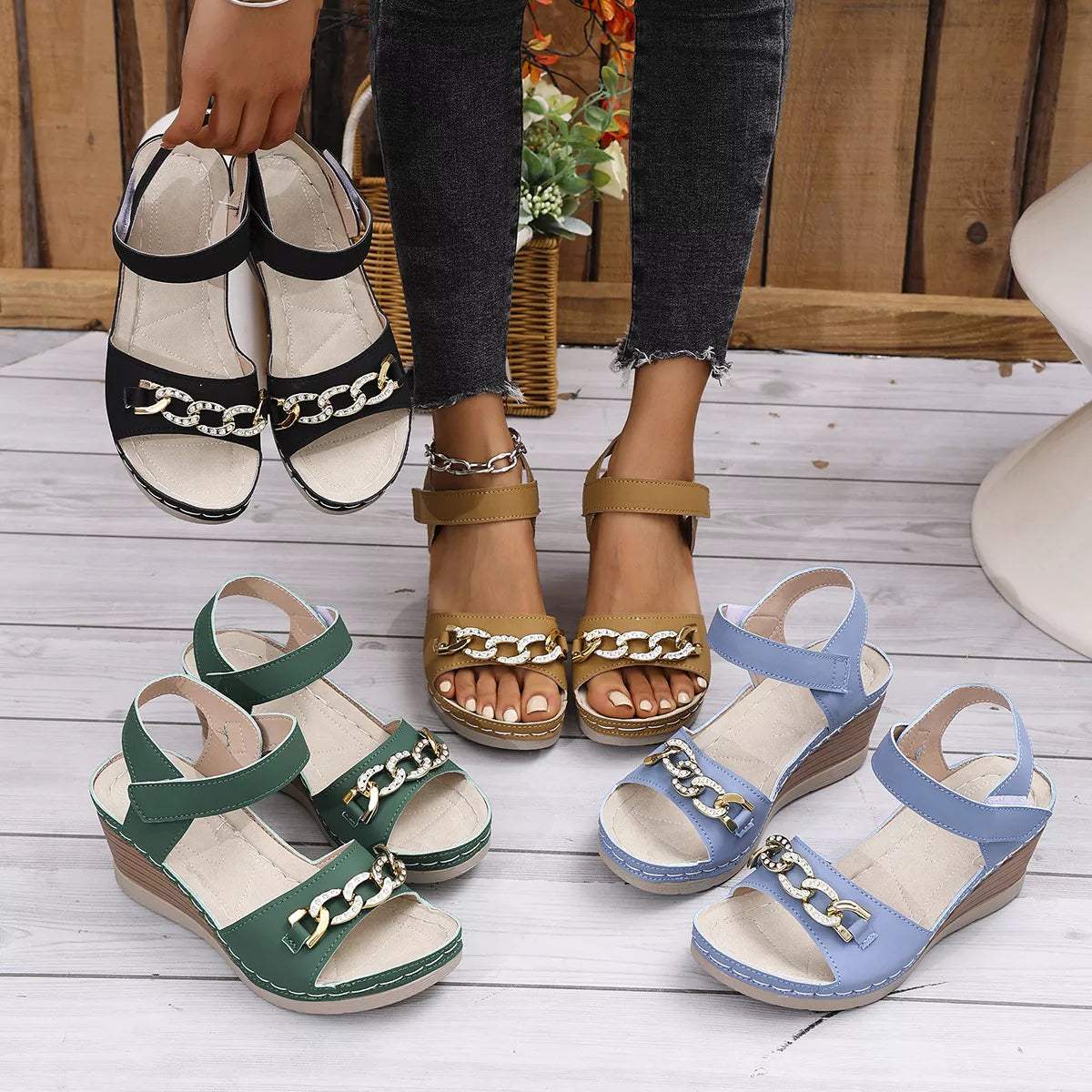 Open Toe Wedge Sandals - Trendsi - Flyclothing LLC