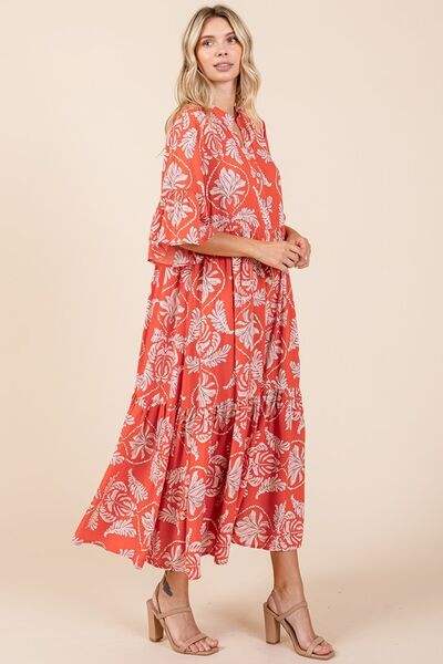 Mittoshop Abstract Leaf Print Tiered Ruffle Dress - Trendsi - Flyclothing LLC