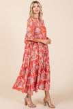 Mittoshop Abstract Leaf Print Tiered Ruffle Dress - Trendsi