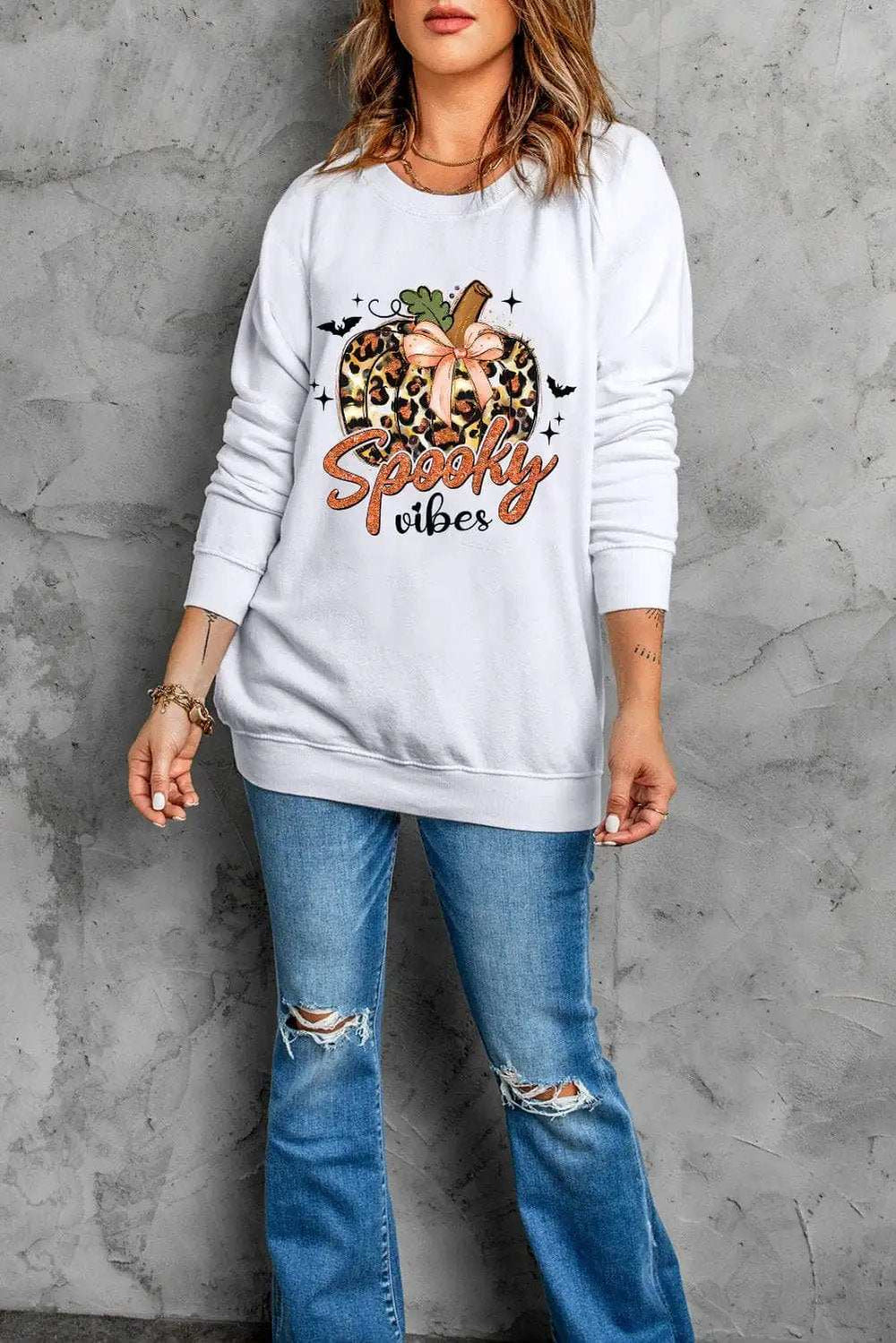 Graphic Round Neck Long Sleeve Sweatshirt - Trendsi - Flyclothing LLC
