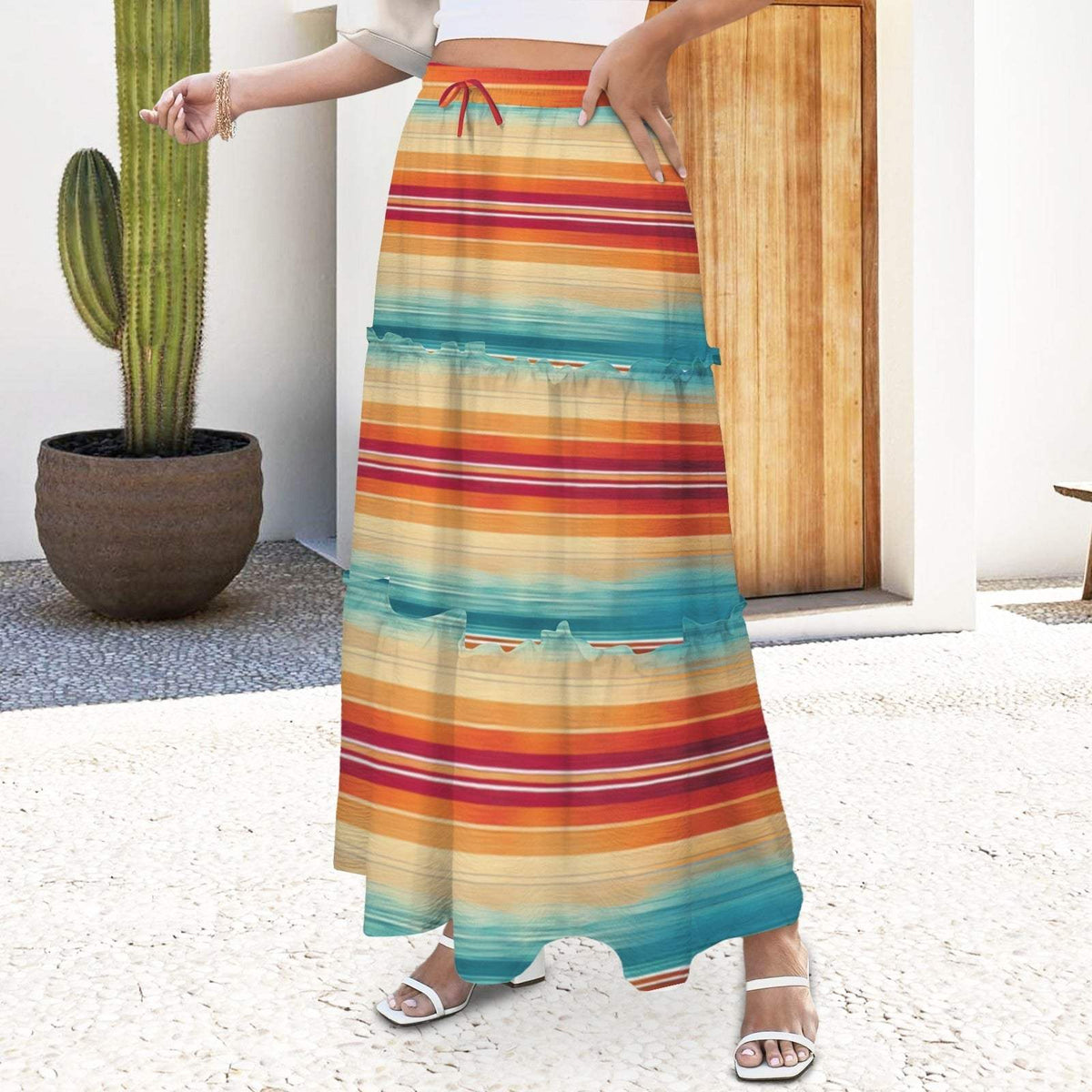 Baha Ranch Colores De Mexico Southwest Serape Tiered Prairie Maxi Skirt - Baha Ranch Western Wear - Flyclothing LLC