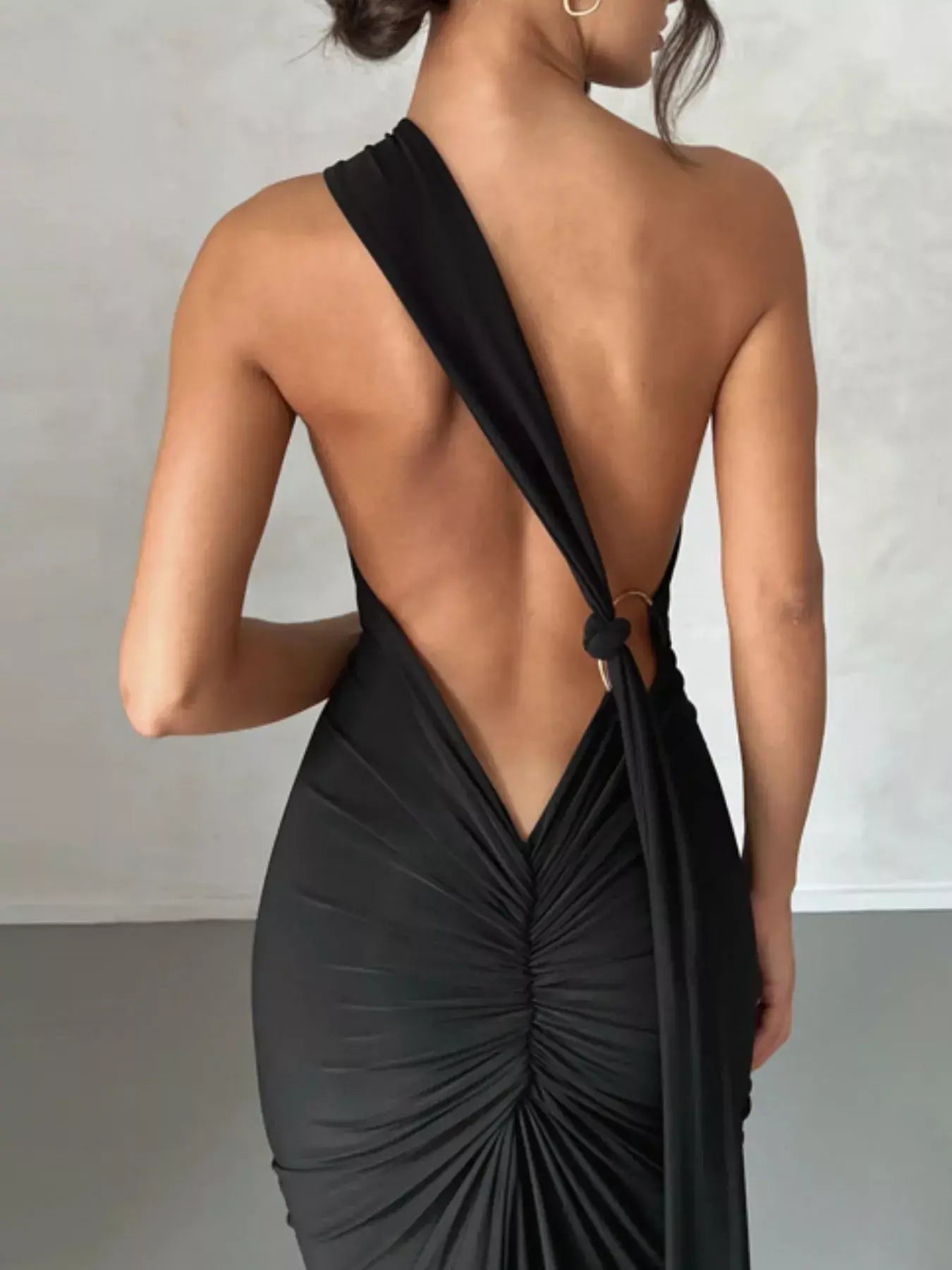 Backless One-Shoulder Ruched Bodycon Maxi Dress - Trendsi - Flyclothing LLC