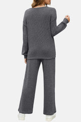 Round Neck Long Sleeve Top and Pants Set - Trendsi - Flyclothing LLC