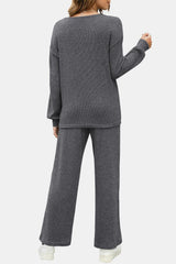Round Neck Long Sleeve Top and Pants Set - Trendsi