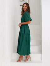 Tiered Surplice Half Sleeve Midi Dress - Trendsi - Flyclothing LLC