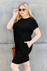 Basic Bae Bamboo Full Size Round Neck Short Sleeve Dress with Pockets - ShopBasicbae - Flyclothing LLC