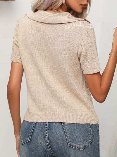 Cable Knit Short Sleeve Top - Trendsi - Flyclothing LLC