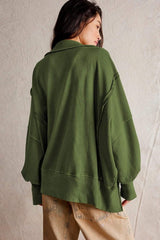 Exposed Seam Side Slit Long Sleeve Sweatshirt - Trendsi - Flyclothing LLC