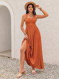 Crisscross Back Smocked Square Neck Maxi Dress - Trendsi