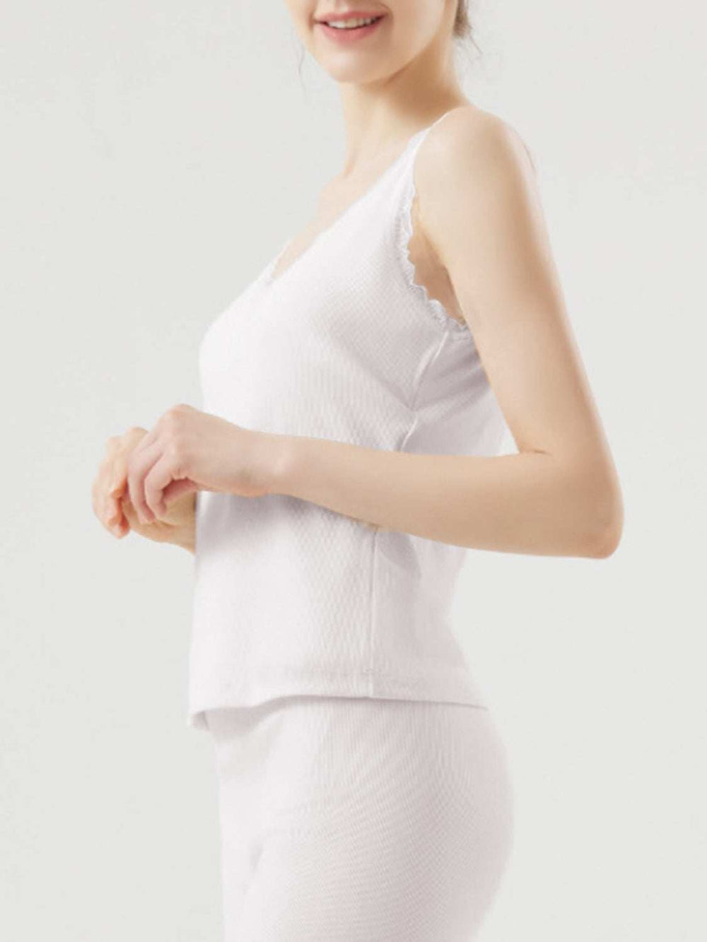 Lace Detail V-Neck Wide Strap Tank - Trendsi - Flyclothing LLC