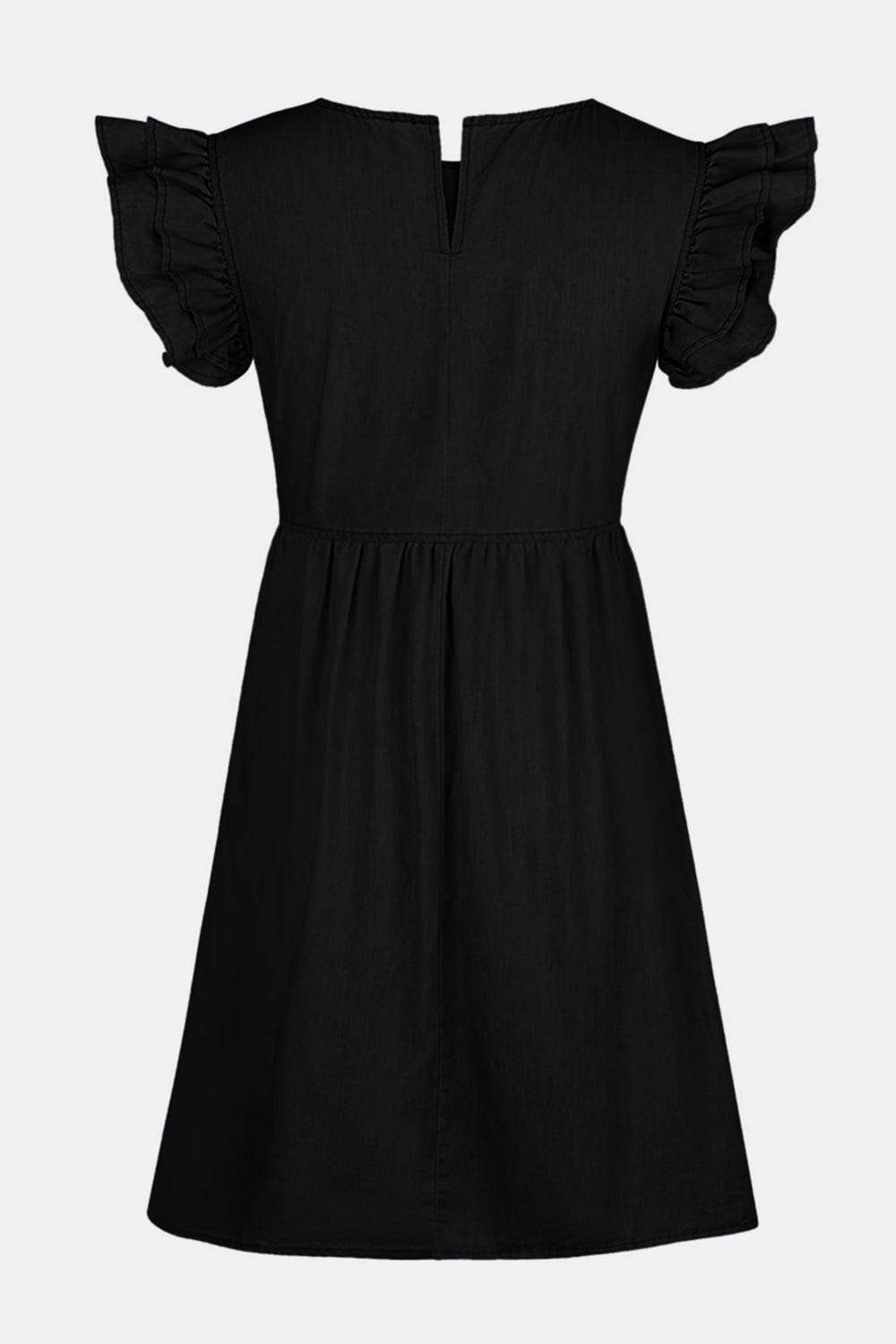 Full Size Ruffled Round Neck Cap Sleeve Denim Dress - Trendsi - Flyclothing LLC