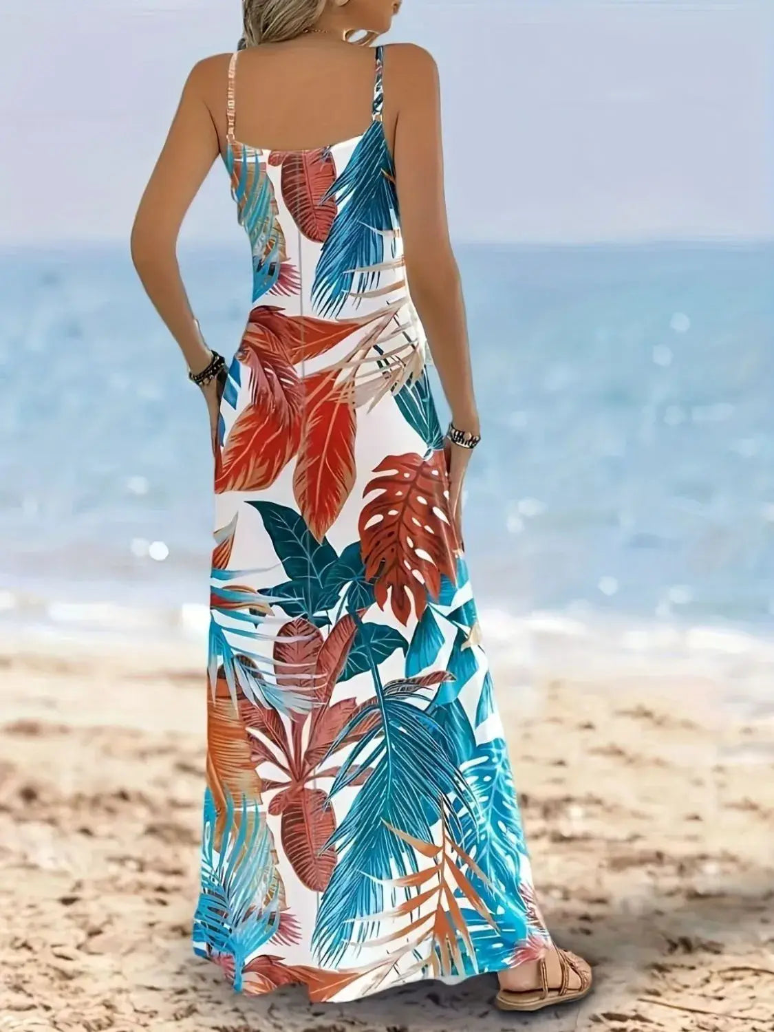 Printed Scoop Neck Maxi Cami Dress - Trendsi - Flyclothing LLC
