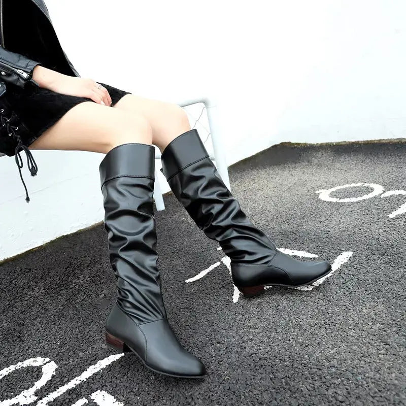 Slouch Block Heel Boots - Trendsi - Flyclothing LLC