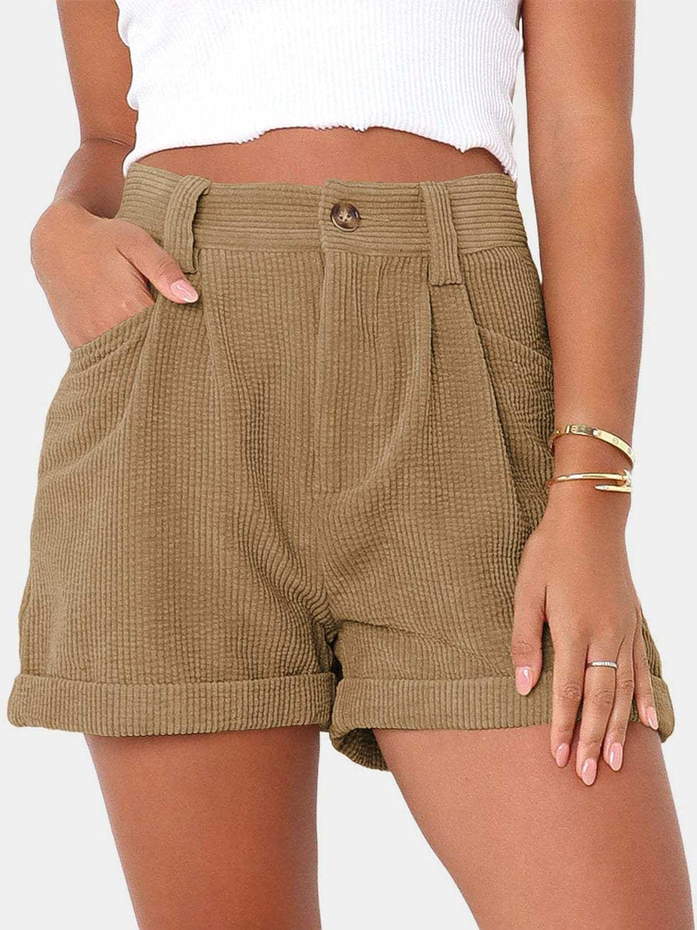 Full Size High Waist Shorts with Pockets - Trendsi - Flyclothing LLC