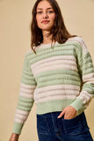 SO ME Openwork Round Neck Wide Stripe Textured Sweater - Trendsi - Flyclothing LLC
