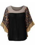Full Size Printed Round Neck Three-Quarter Sleeve Blouse - Trendsi - Flyclothing LLC
