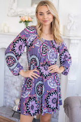White Birch Printed Long Sleeve Mini Dress with Short Liner - Trendsi - Flyclothing LLC