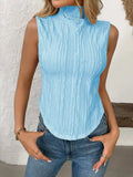 Texture Turtleneck Sleeveless Top - Trendsi - Flyclothing LLC