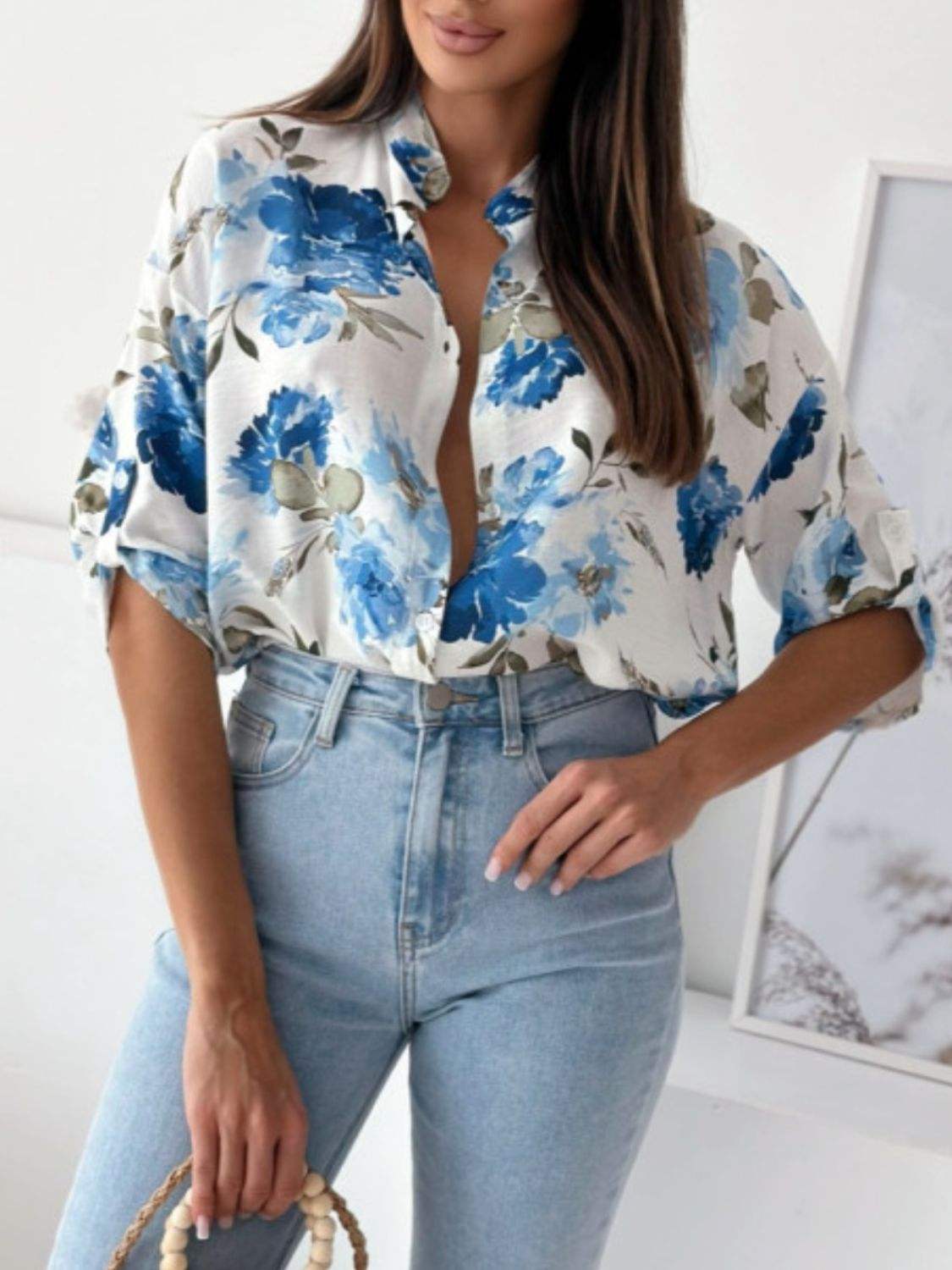 Printed Button Up Half Sleeve Shirt - Trendsi - Flyclothing LLC