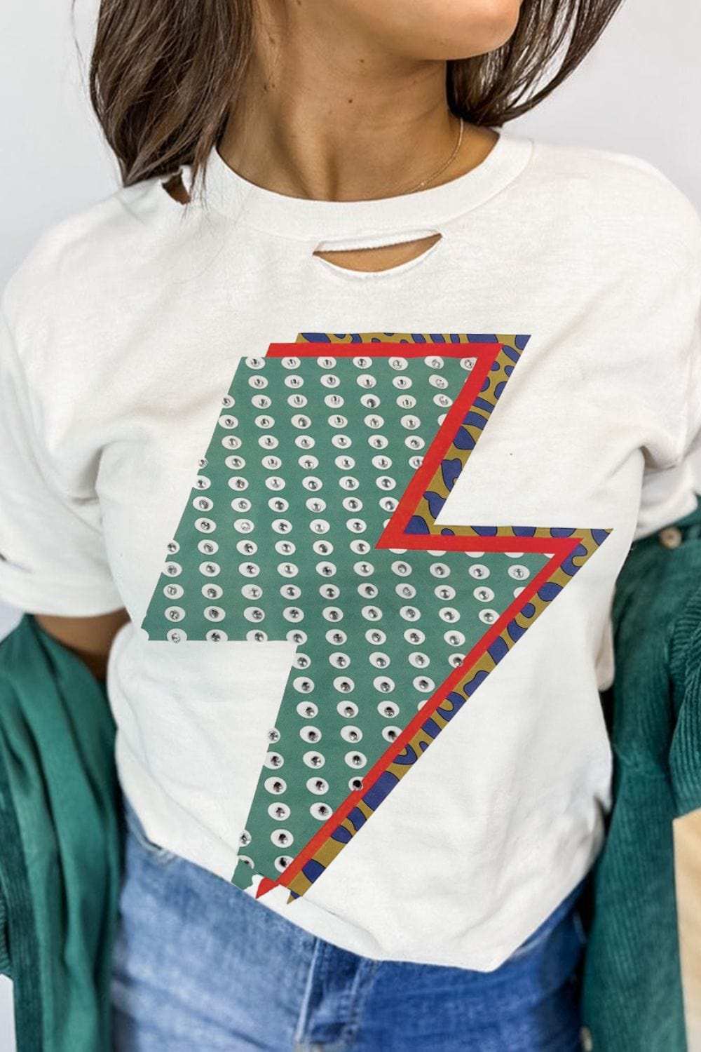 Lightning Round Neck Short Sleeve T-Shirt - Trendsi - Flyclothing LLC