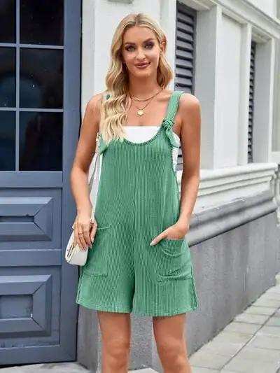 Lovelet Knotted Wide Strap Scoop Neck Overalls - Trendsi - Flyclothing LLC