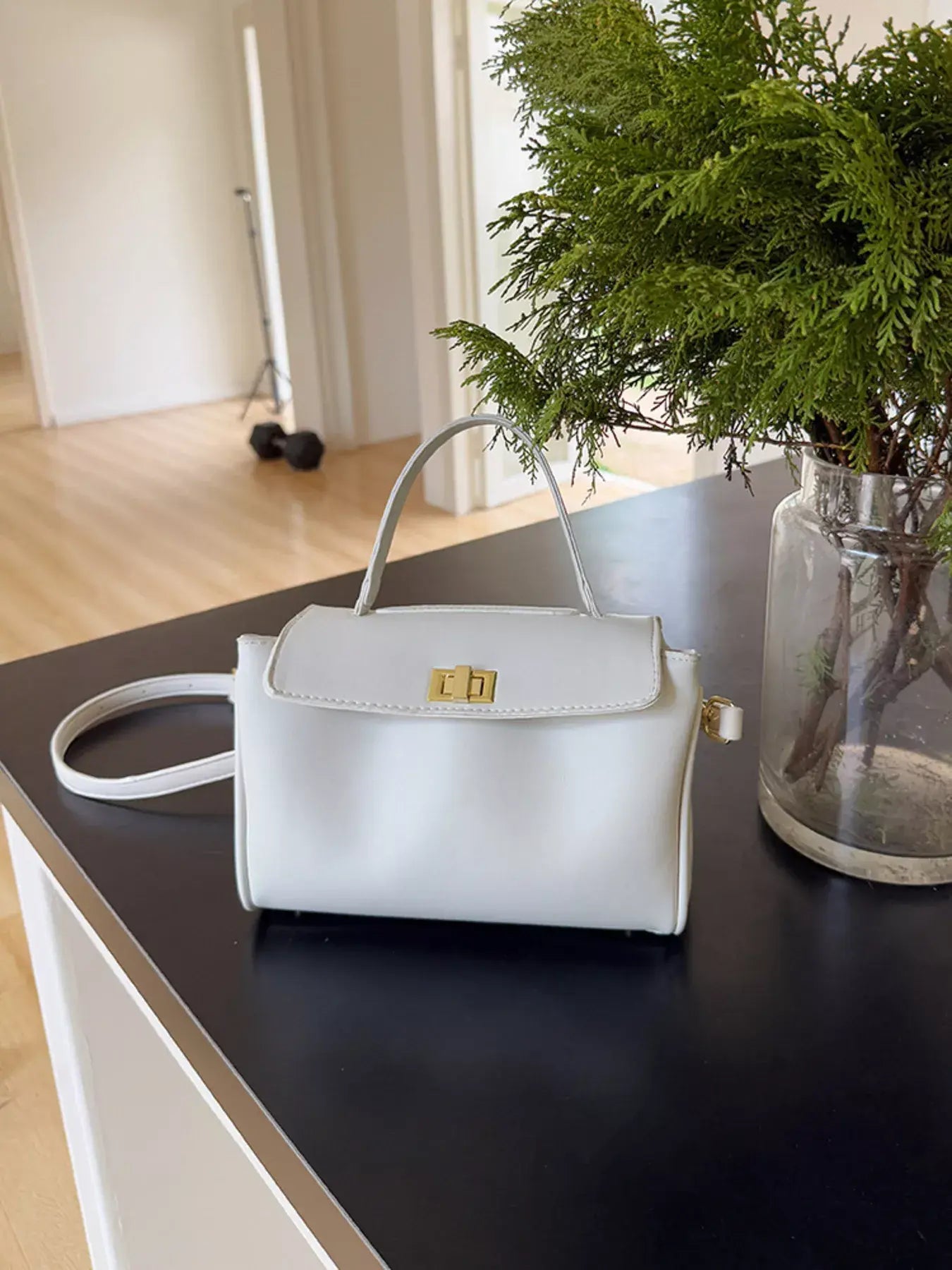 Golden Clasp Leather Crossbody Bag - Trendsi - Flyclothing LLC