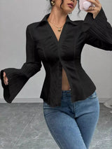 Flare Sleeve Button Up Shirt - Trendsi - Flyclothing LLC