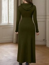 Drawstring Long Sleeve Hooded Maxi Dress - Trendsi - Flyclothing LLC