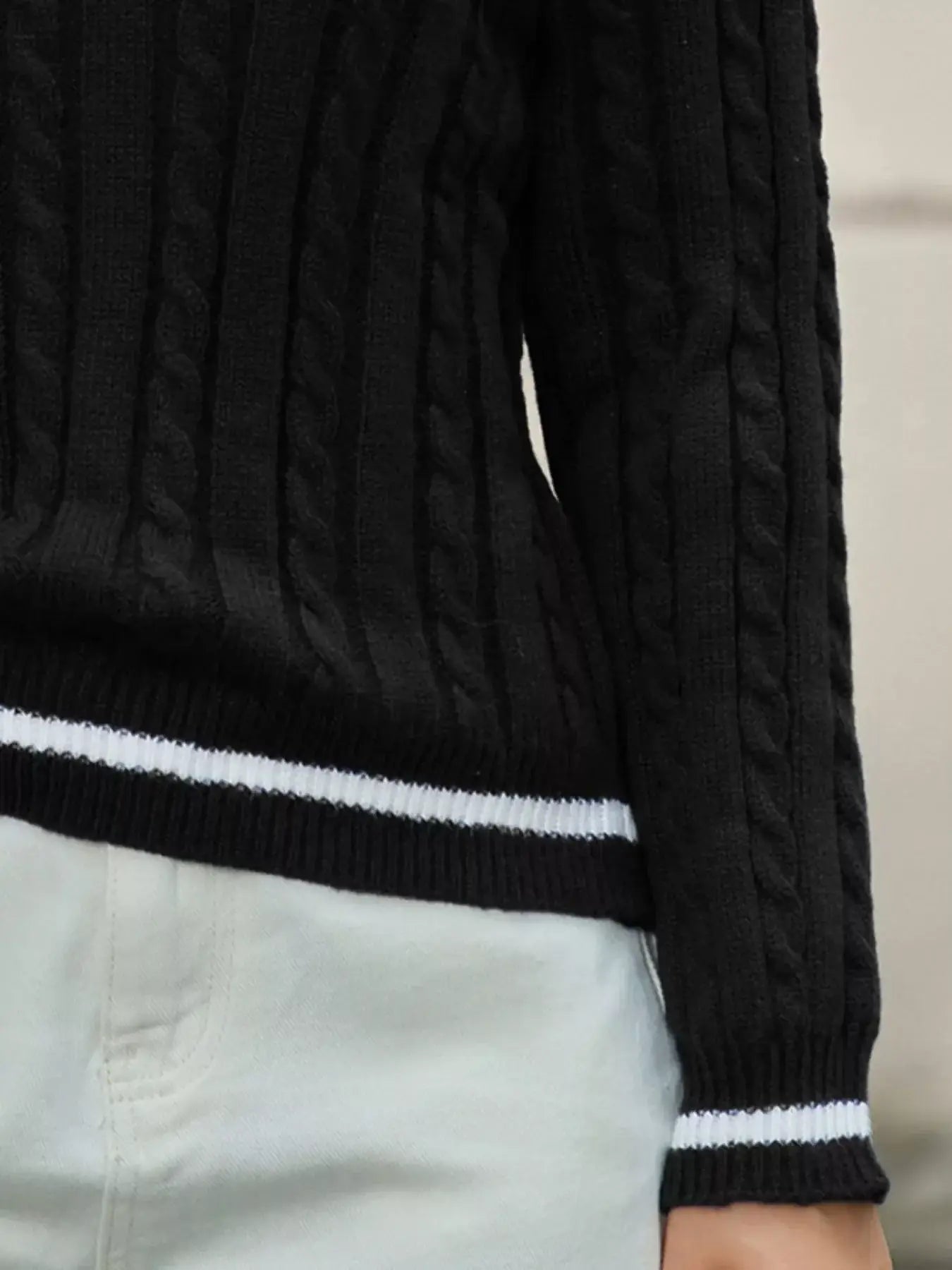 Classic Cable Knit V-Neck Sweater - Trendsi - Flyclothing LLC
