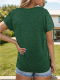 Pocketed Heathered V-Neck Short Sleeve T-Shirt - Trendsi