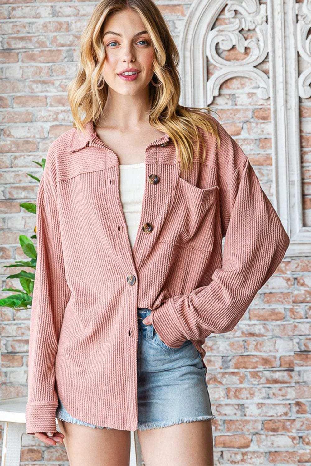 Reborn J Button Up Long Sleeve Shacket - Trendsi - Flyclothing LLC