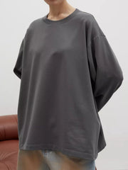 Round Neck Dropped Shoulder Long Sleeve T-Shirt - Trendsi