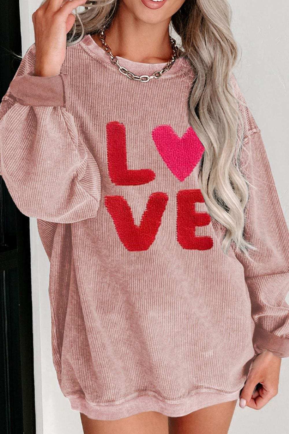 Valentine’s Day LOVE Round Neck Long Sleeve Sweatshirt - Trendsi - Flyclothing LLC
