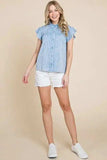 Lime 'N' Chili Mineral Wash Flutter Sleeve Button Down Shirt - Trendsi - Flyclothing LLC