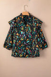 Abstract Print 3/4 Sleeve Ruffle Blouse - Trendsi - Flyclothing LLC