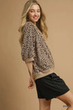 Umgee Leopard Knit Jacquard Puff Sleeve Sweatshirt - Trendsi - Flyclothing LLC
