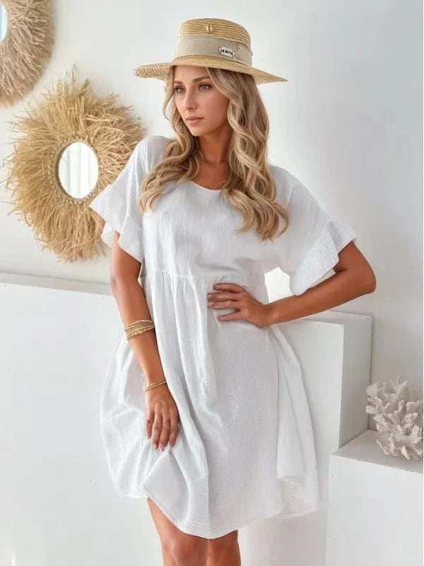 Round Neck Short Sleeve Mini Dress - Trendsi - Flyclothing LLC