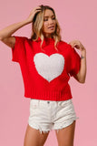BiBi Rib Banded Heart Pattern Valentines Sweater - Trendsi - Flyclothing LLC
