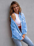 Distressed Drop Shoulder Denim Jacket - Trendsi - Flyclothing LLC