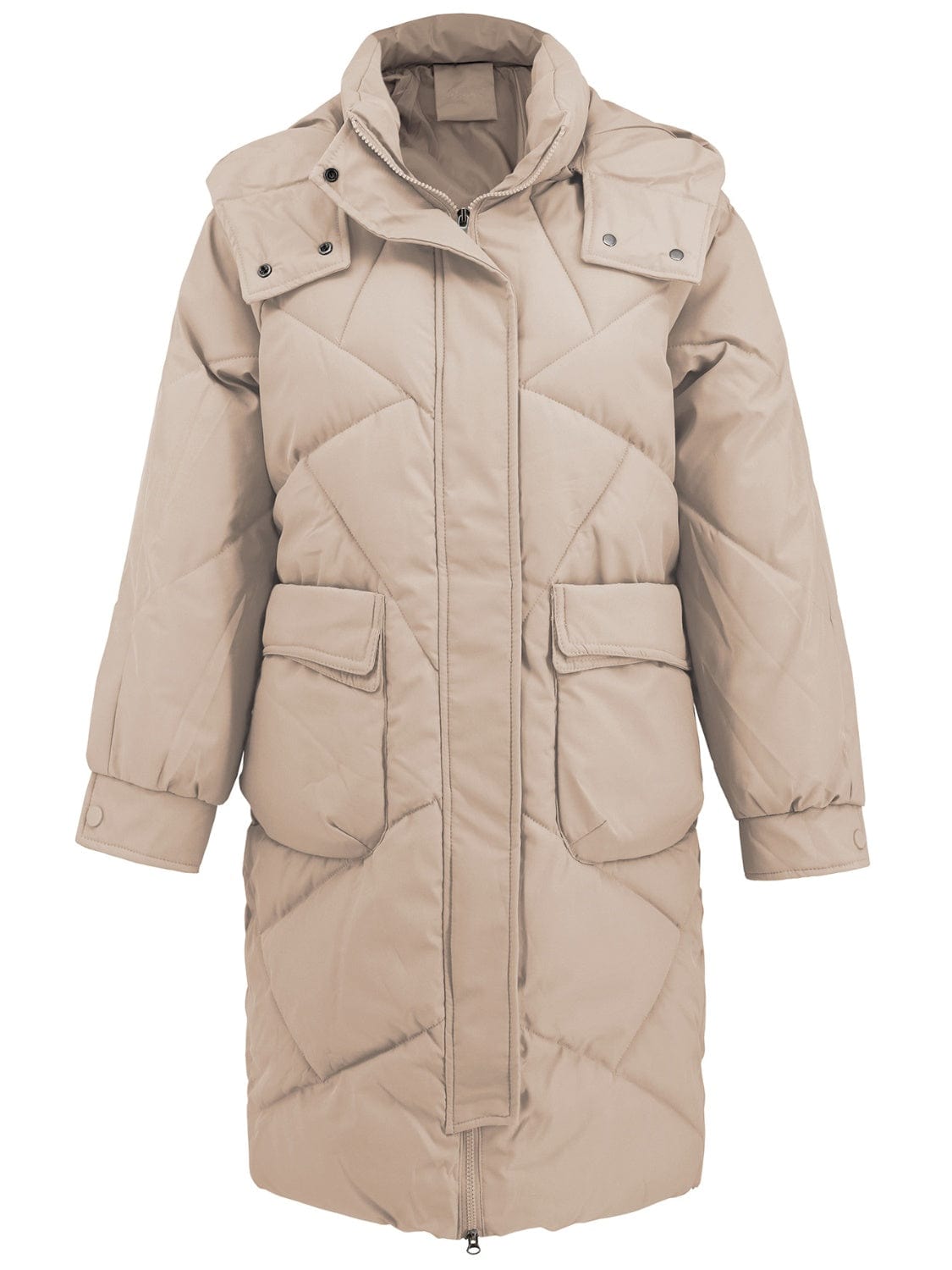 Long Sleeve Longline Hooded Winter Coat with Pockets - Trendsi